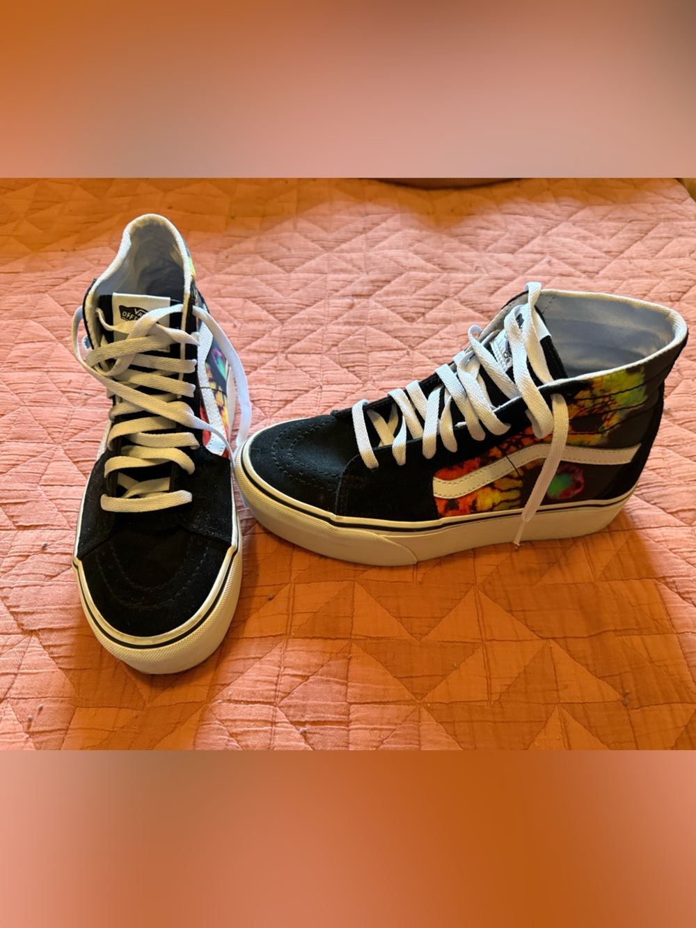 Vans Black High Top Sneakers with Multicolor Tie-Dye Panels
